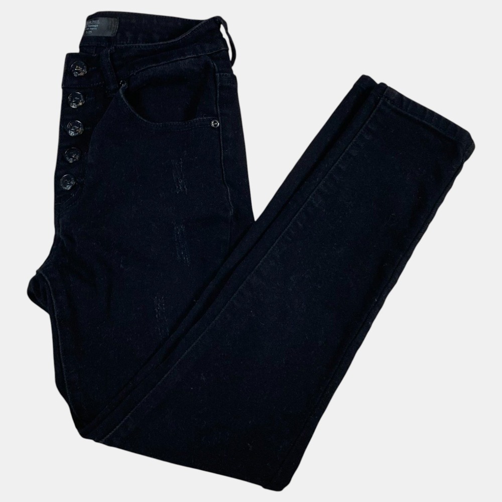 Monkey Ride Jeans Black Button Fly Straight Leg Denim Pants Women's Size 1/25